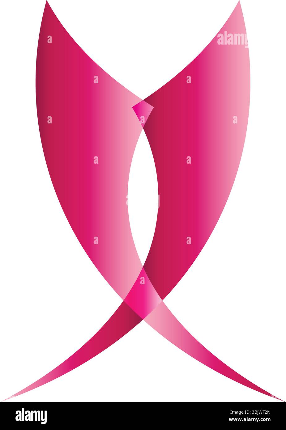 An elegant abstract digital illustration featuring two symmetrical pink intertwined curved ribbon-like shapes with gradient shading, creating a fluid Stock Vector