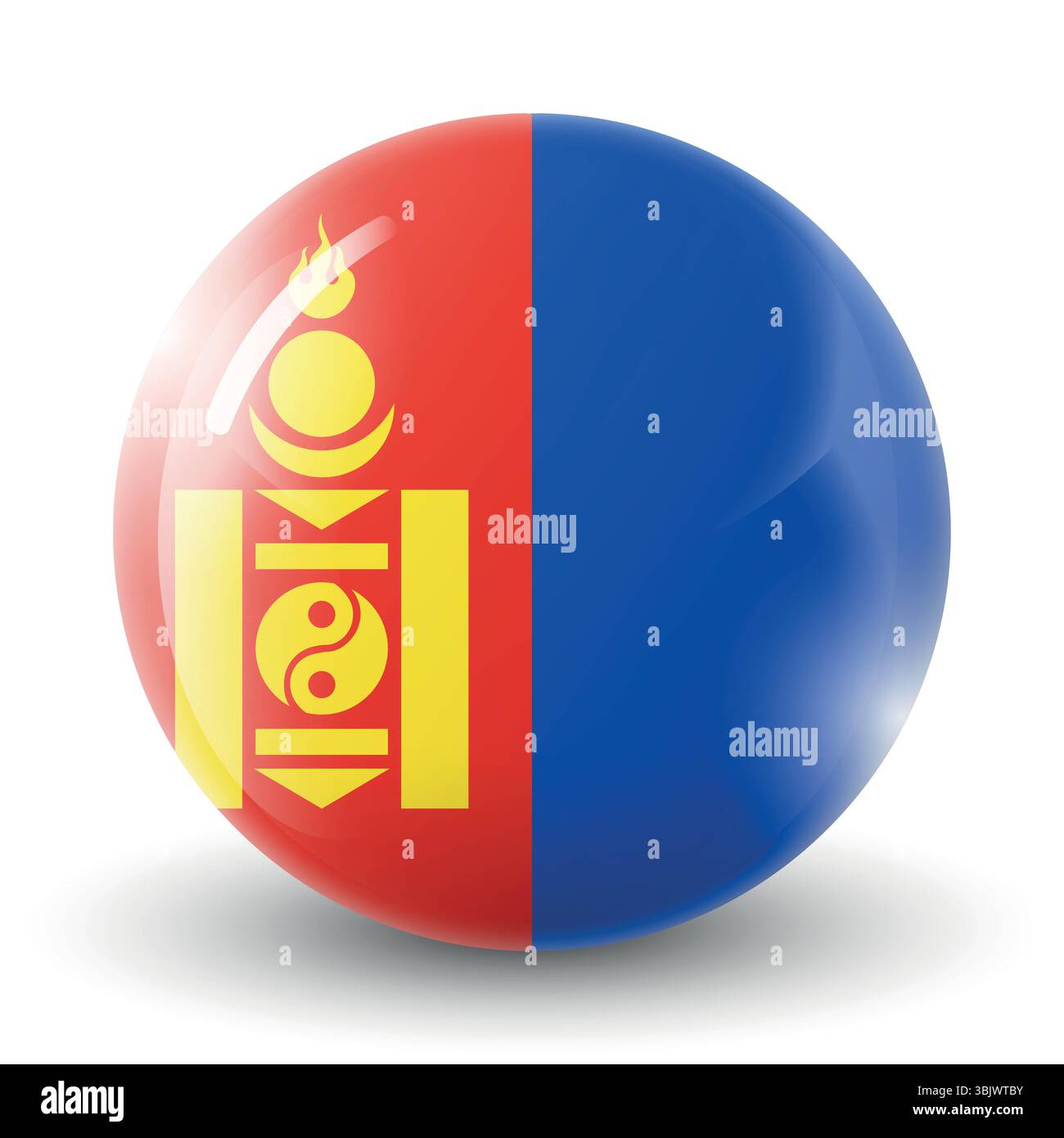 Glass light ball with flag of Mongolia. Round sphere, template icon. Mongolian national symbol. Glossy realistic ball, 3D abstract vector illustration Stock Vector