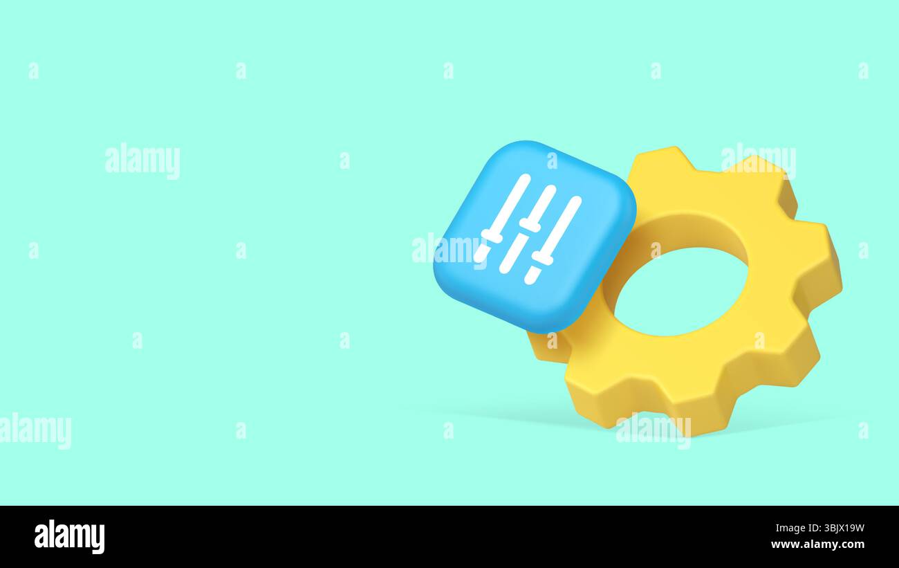 Settings panel option configuration productivity optimization copy space banner. Cogwheel equalizer parameter customization productivity modification Stock Vector