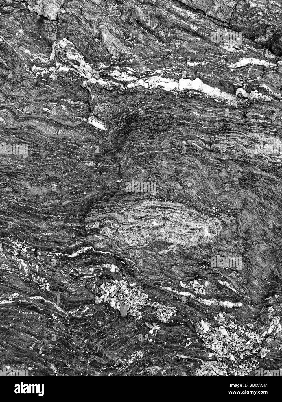 Strata, Black and White Landscape Rocks, Castle Beach, Falmouth ...