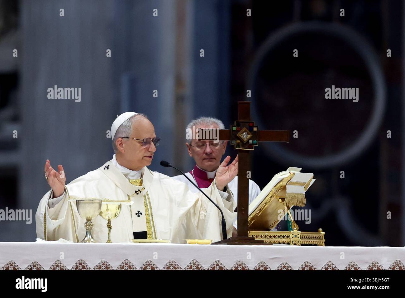 Vatican City, Italy June 15, 2025: Pope Leo XIV during the communion ...
