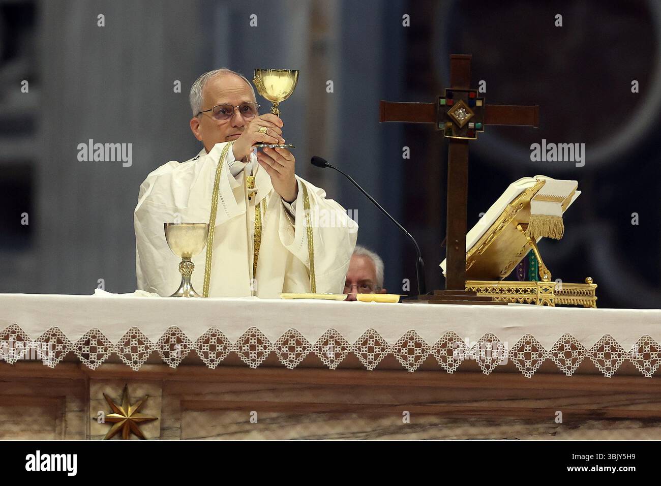Vatican City, Italy June 15, 2025: Pope Leo XIV during the communion ...