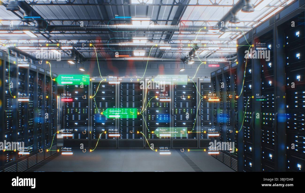 Modern Data Technology Center with Server Racks in Storage with VFX ...