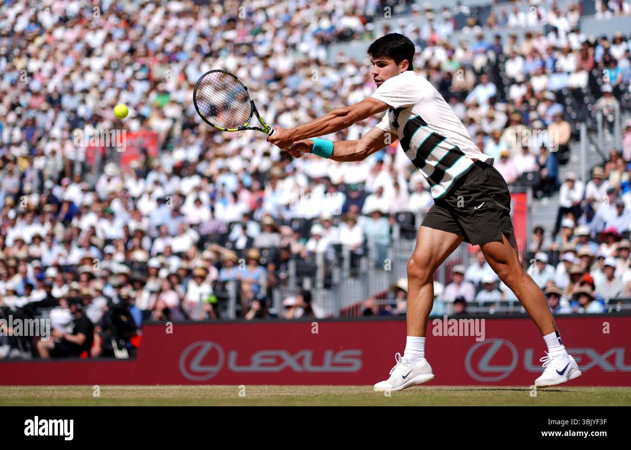 Carlos Alcaraz in action against Adam Walton, on day nine of the HSBC Championships at The Queen's Club, London. Picture date: Tuesday June 17, 2025. Stock Photo