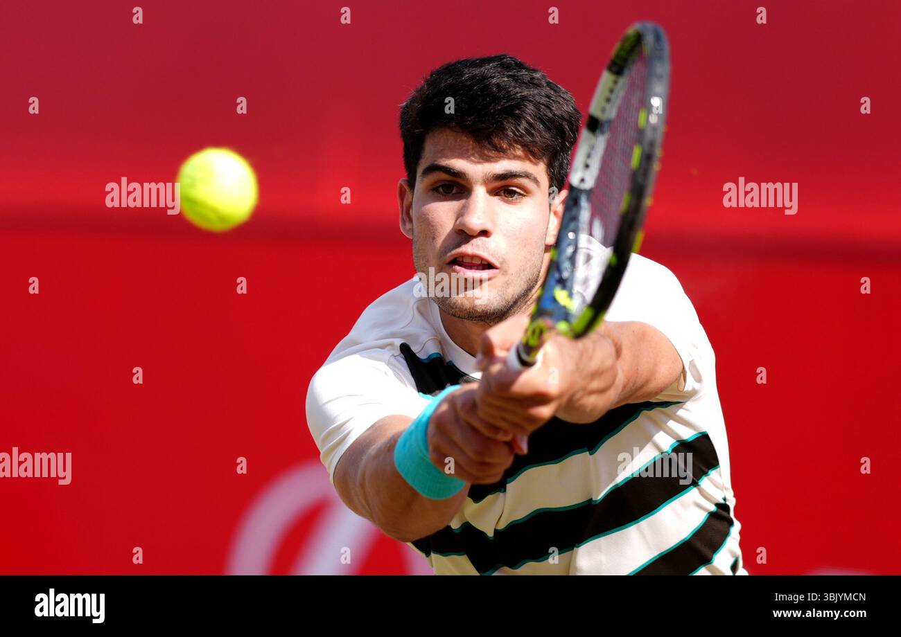 Carlos Alcaraz in action against Adam Walton, on day nine of the HSBC Championships at The Queen's Club, London. Picture date: Tuesday June 17, 2025. Stock Photo