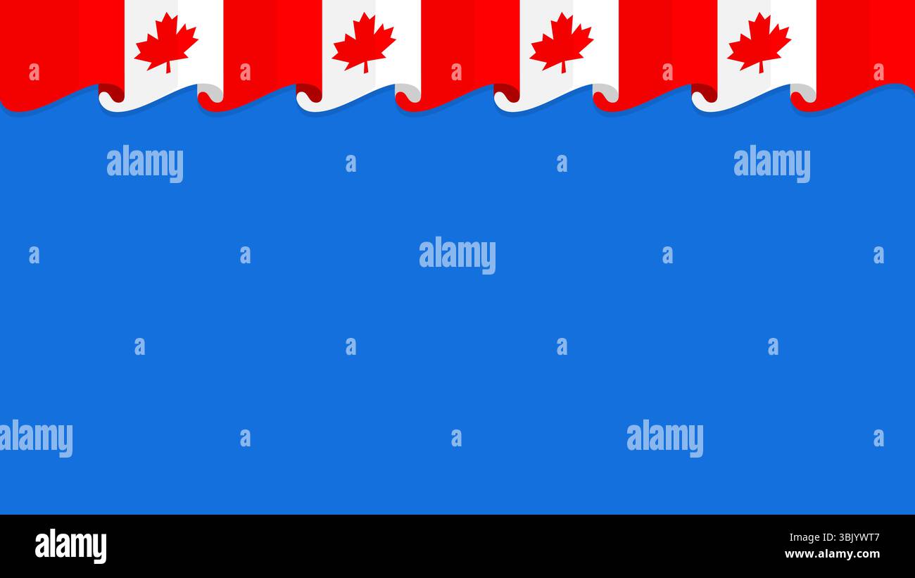 Canada flag on blue background. Template copy space background with Canadian flag elements Stock Vector