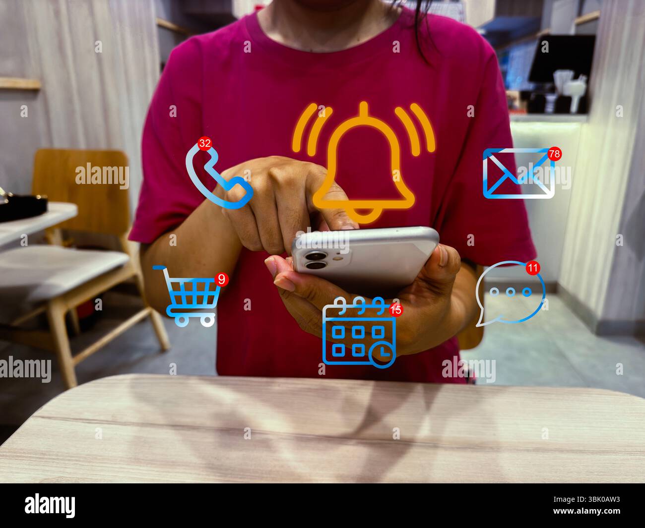 Notification Alert and Digital Communication Concept. Young ...