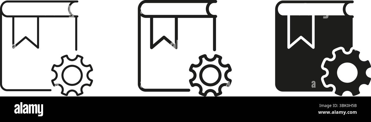 Book With Gear Line and Solid Icon. Knowledge Management, Technical Documentation, And System Configuration Symbol. Educational And Technical Resource Stock Vector