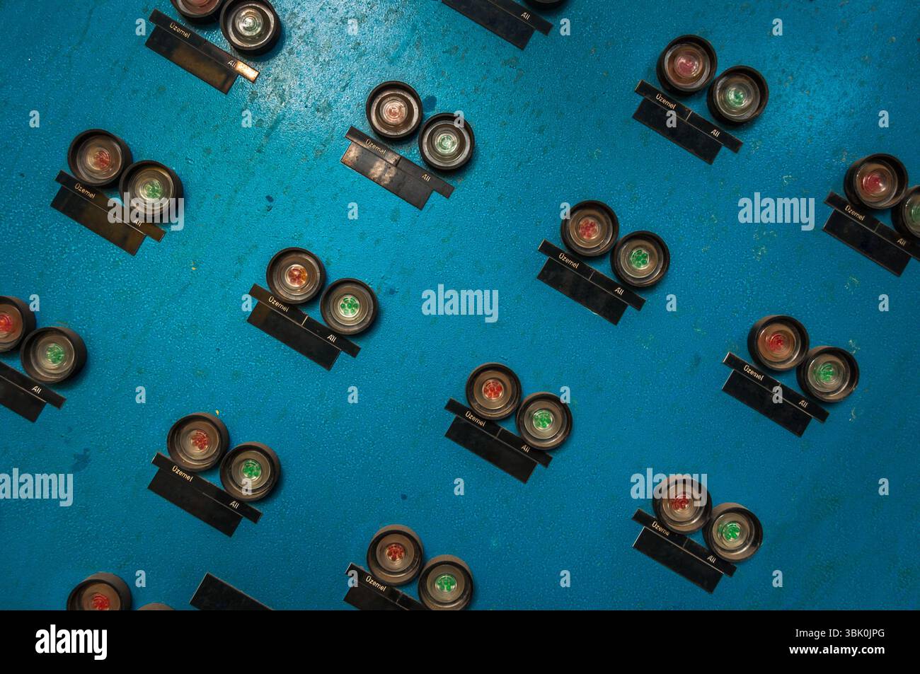 Control panel in old laboratory closeup Stock Photo