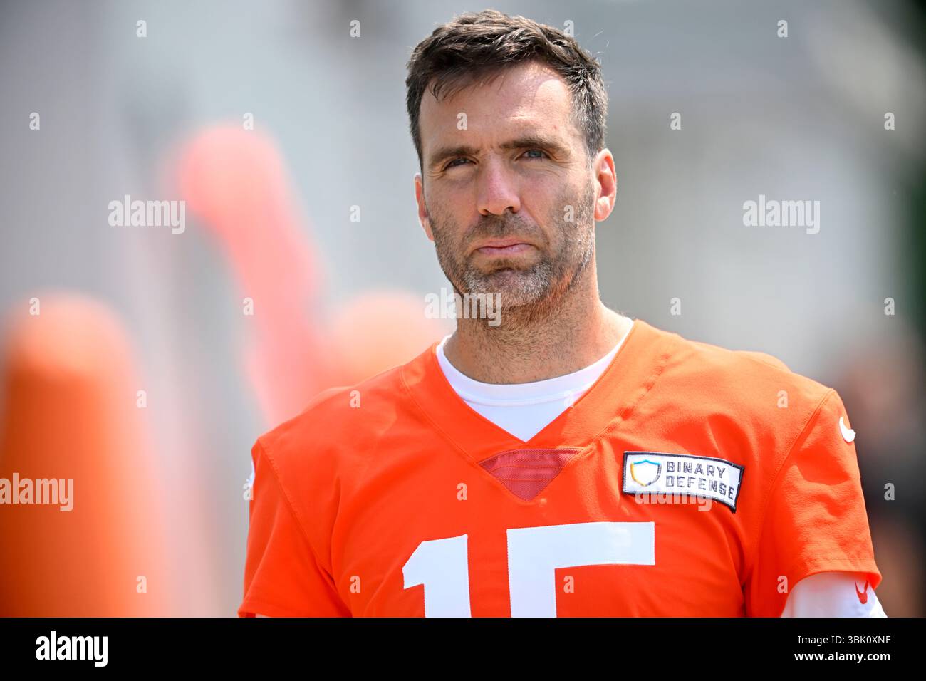 Cleveland Browns quarterback Joe Flacco (15) walks on the practice