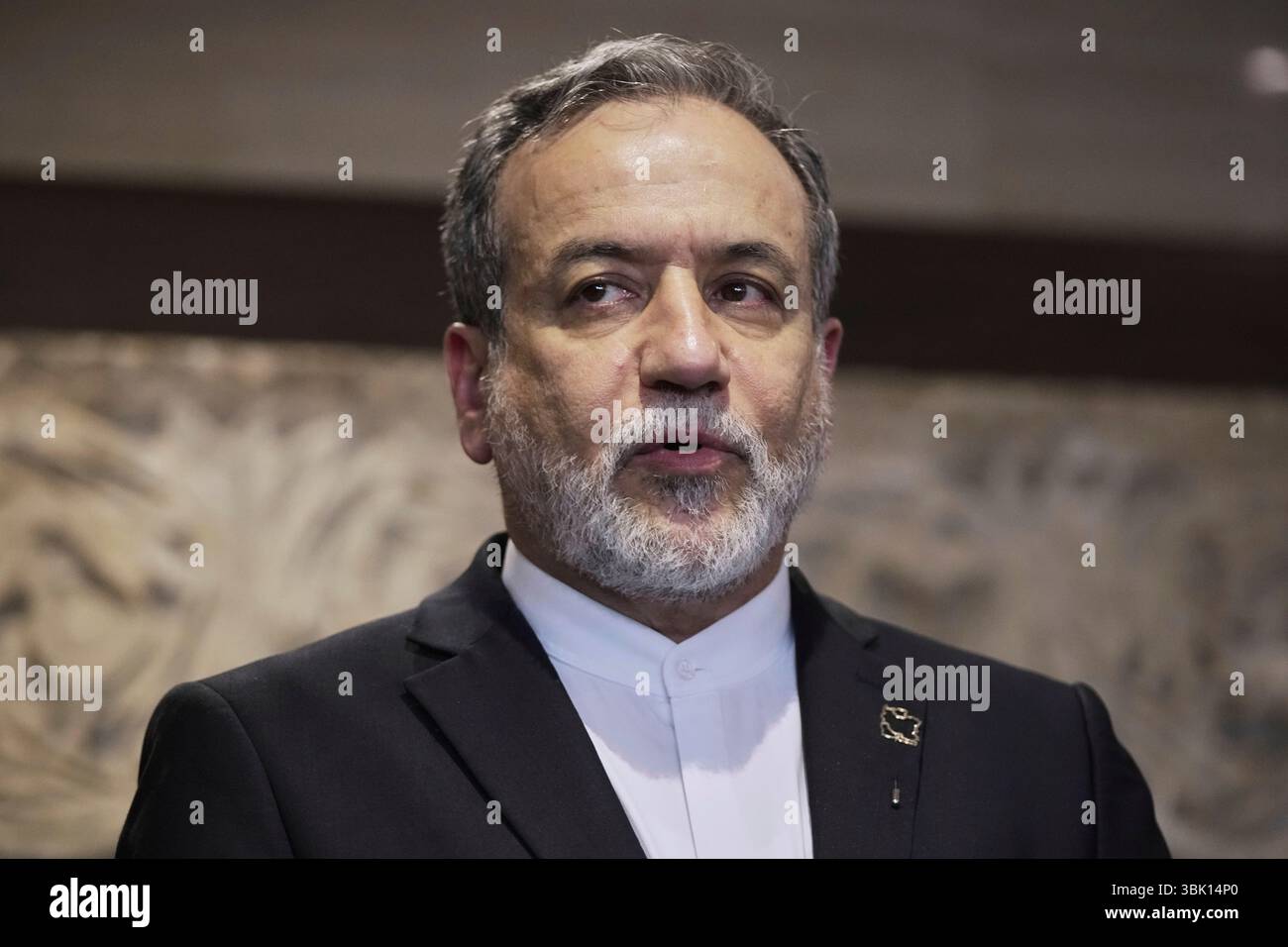 FILE - Iranian Foreign Minister Abbas Araghchi speaks to journalists on