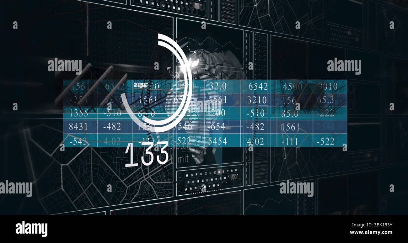 Displaying central data panel on control interface, with world map ...