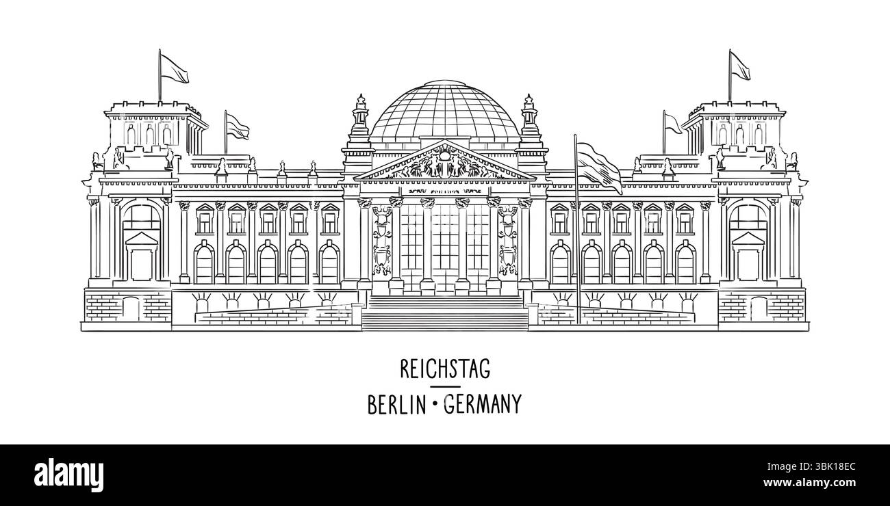 Germany hand drawn sights Reichstag building vector illustration Stock ...