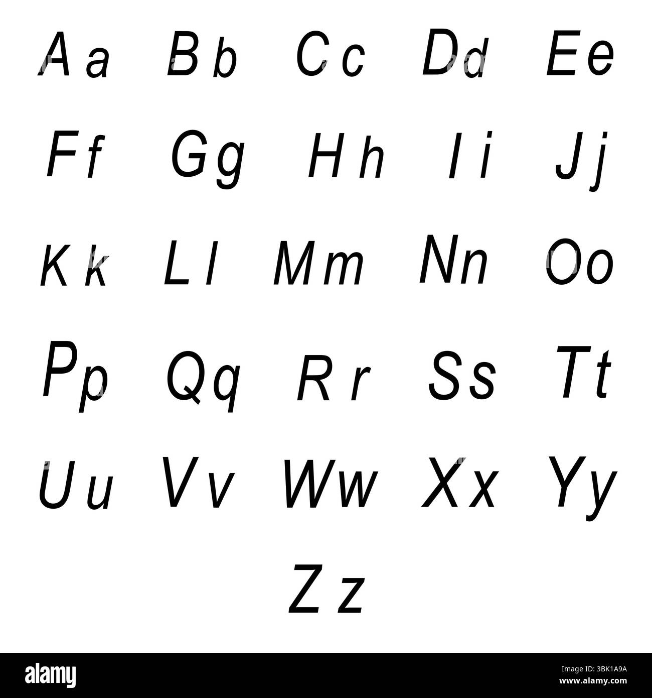 Slanted font sample. Clean italic alphabet. Rounded typeface chart. Vector letter form. Stock Vector
