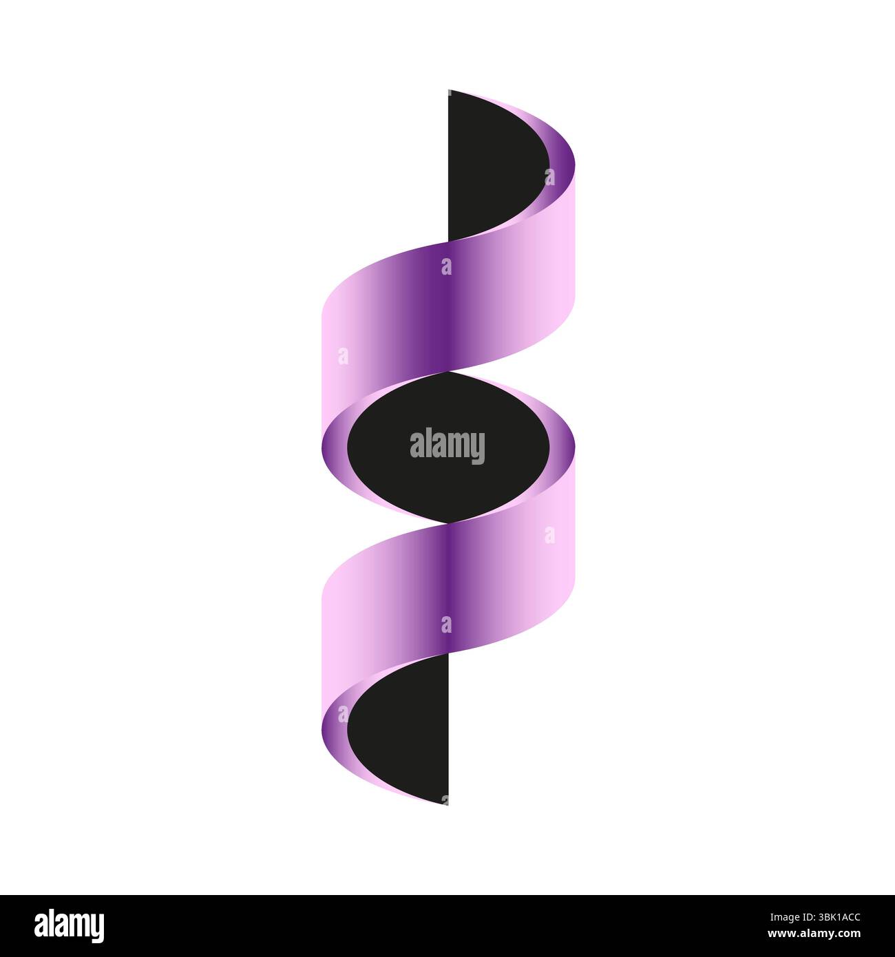 Purple ribbon twist. Spiral fold shape. Vector shiny illusion. Black ...