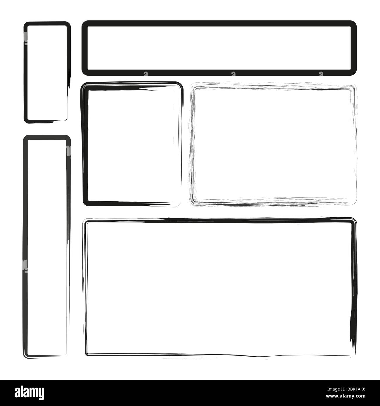Rectangular frame icons. Hand drawn shapes. Black vector contour. Abstract border set. Stock Vector