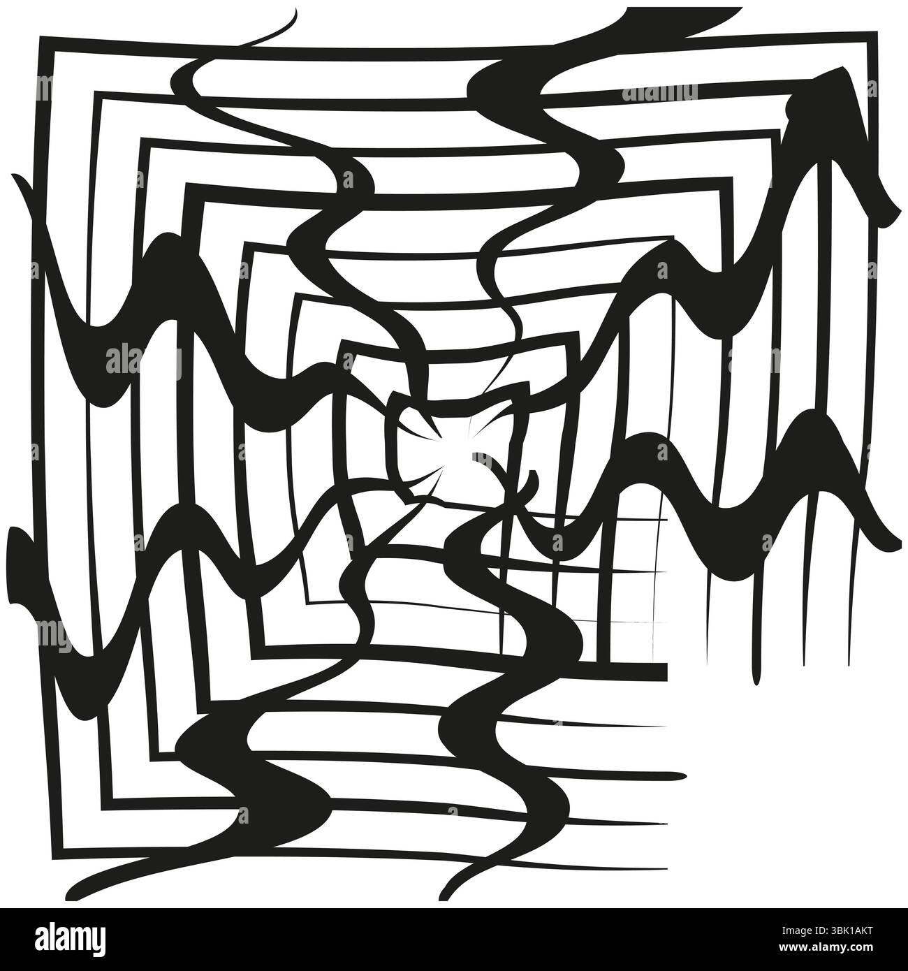 Abstract maze shape. Black white vector. Chaotic square structure. Sharp contrast. Stock Vector
