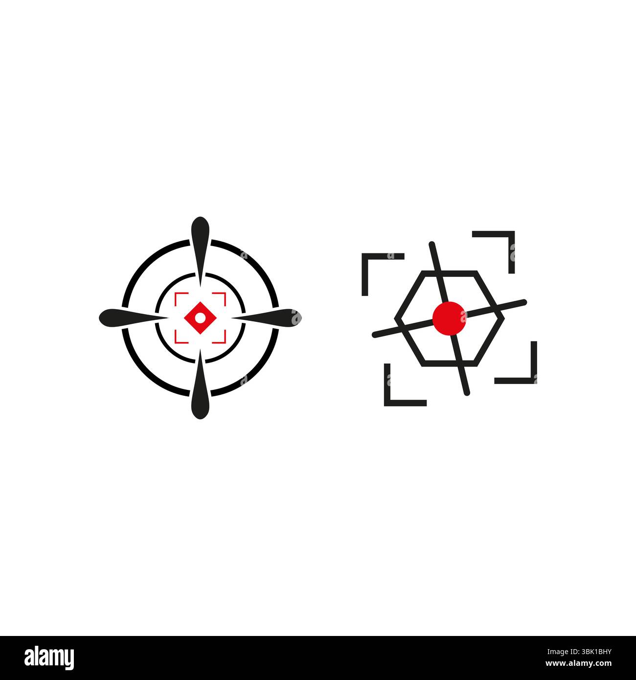 Crosshair vector icon. Red diamond center. Hexagon aim symbol. Bold ...