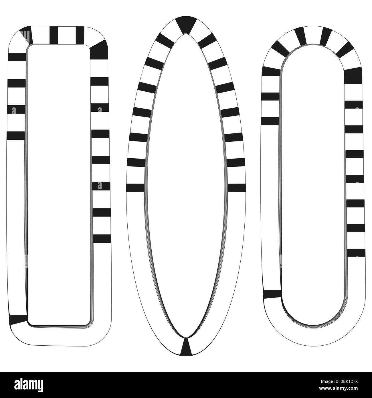Vertical stripe frames. Oval rectangular shapes. Contrast outline design. Geometric vector element. Stock Vector