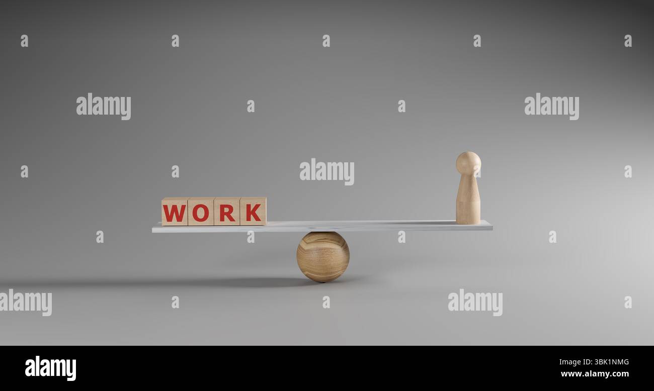 Balance stack of WORK blocks and human doll figure on a scale ...