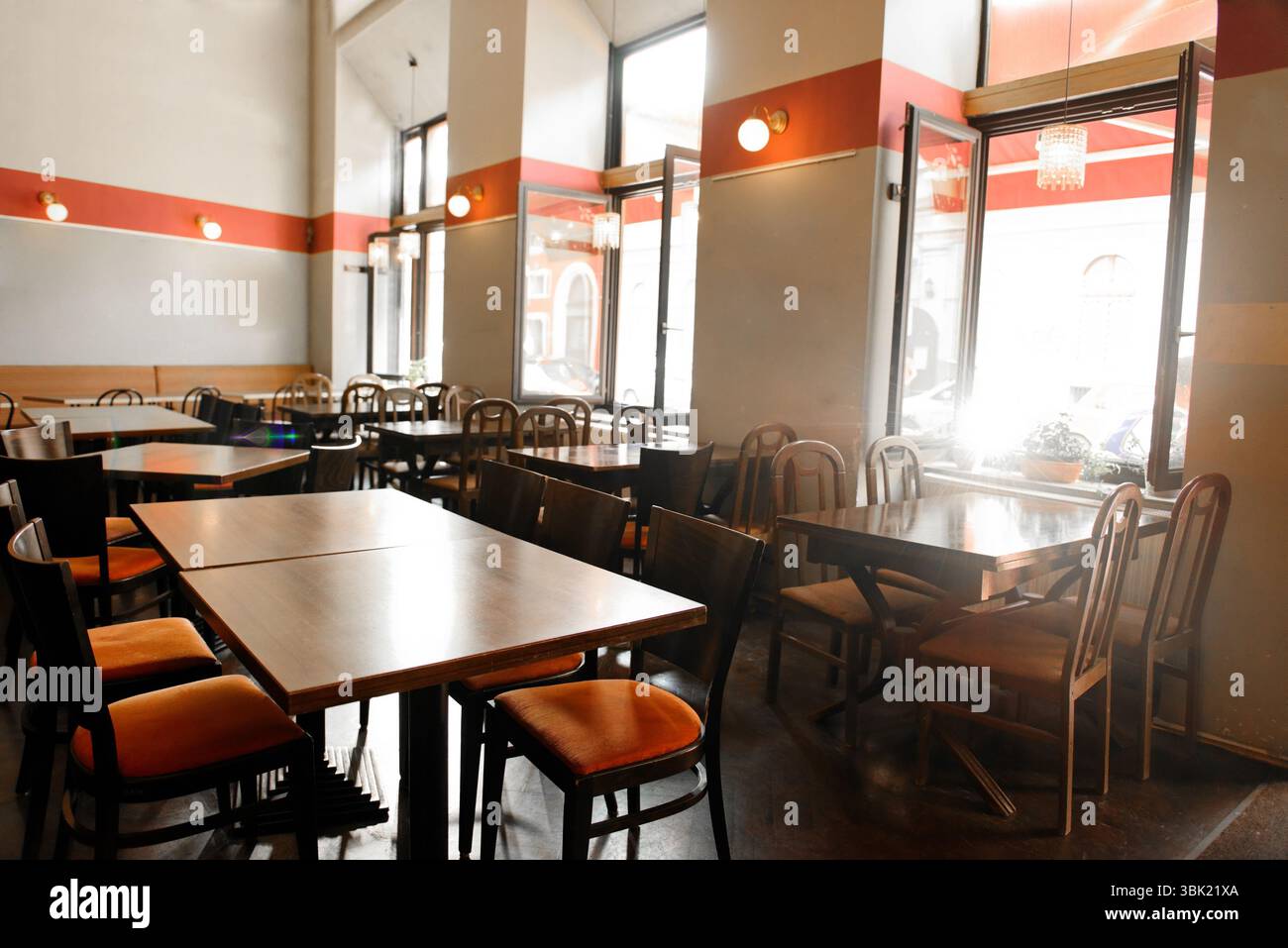 Interior of a traditional hungarian restaurant with tables and chair ...