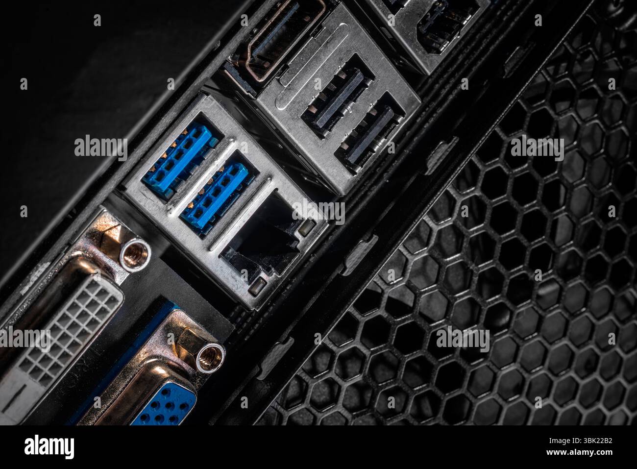 Back Panel of a modern computer with usb port Stock Photo