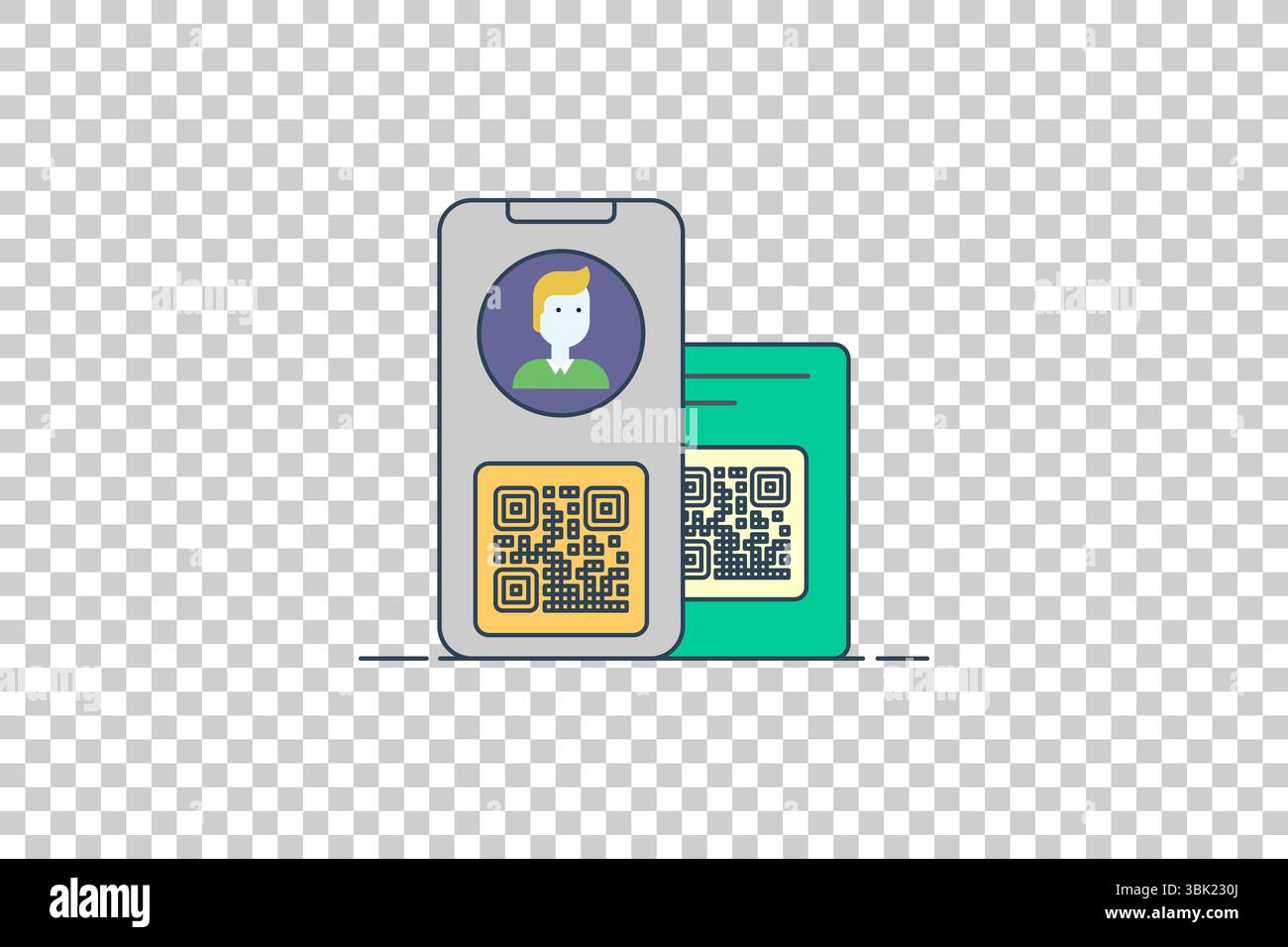 Vector illustration of a smartphone with digital ID and QR code next to ...
