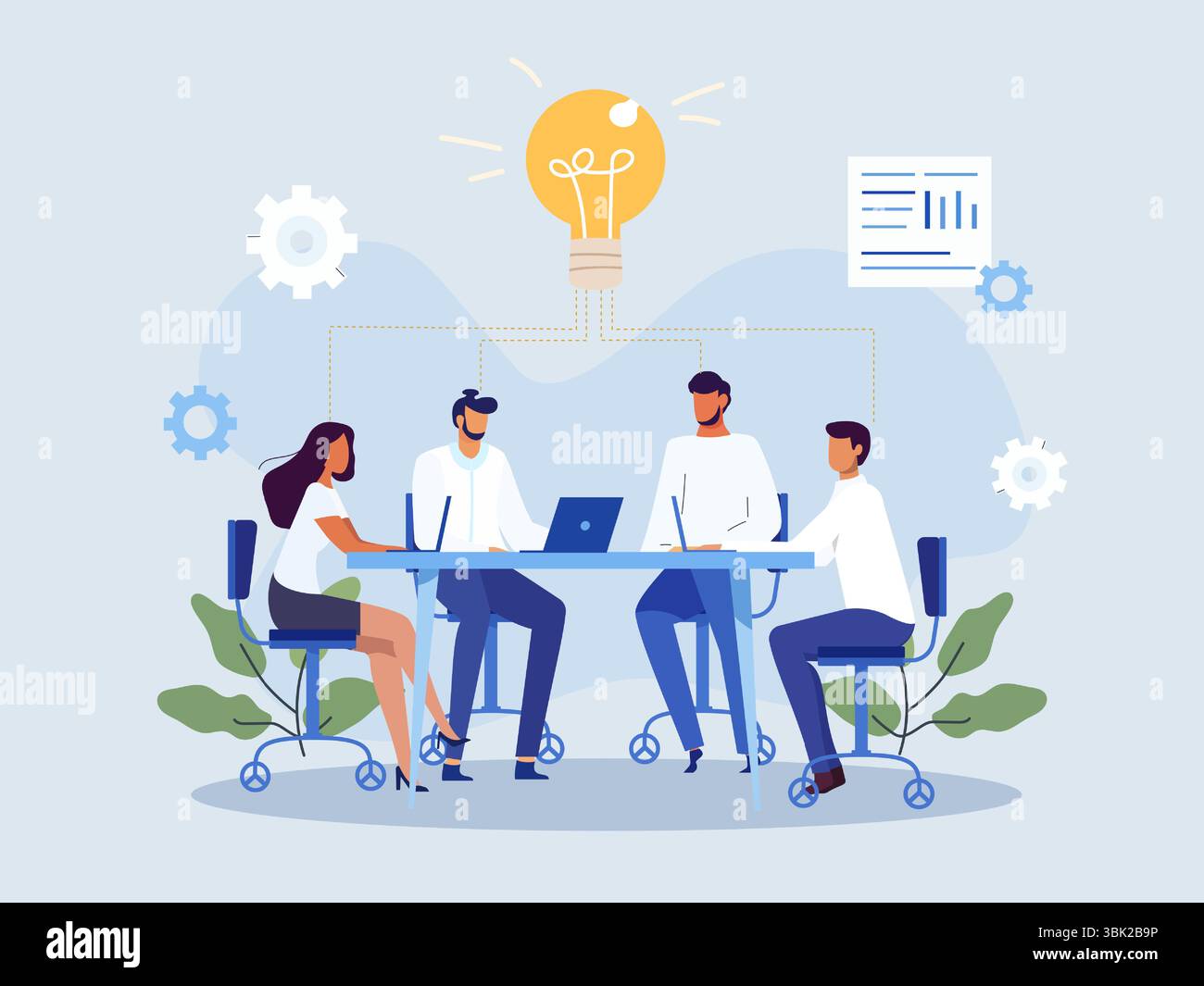 Collaboration in a creative workspace with innovative ideas and ...