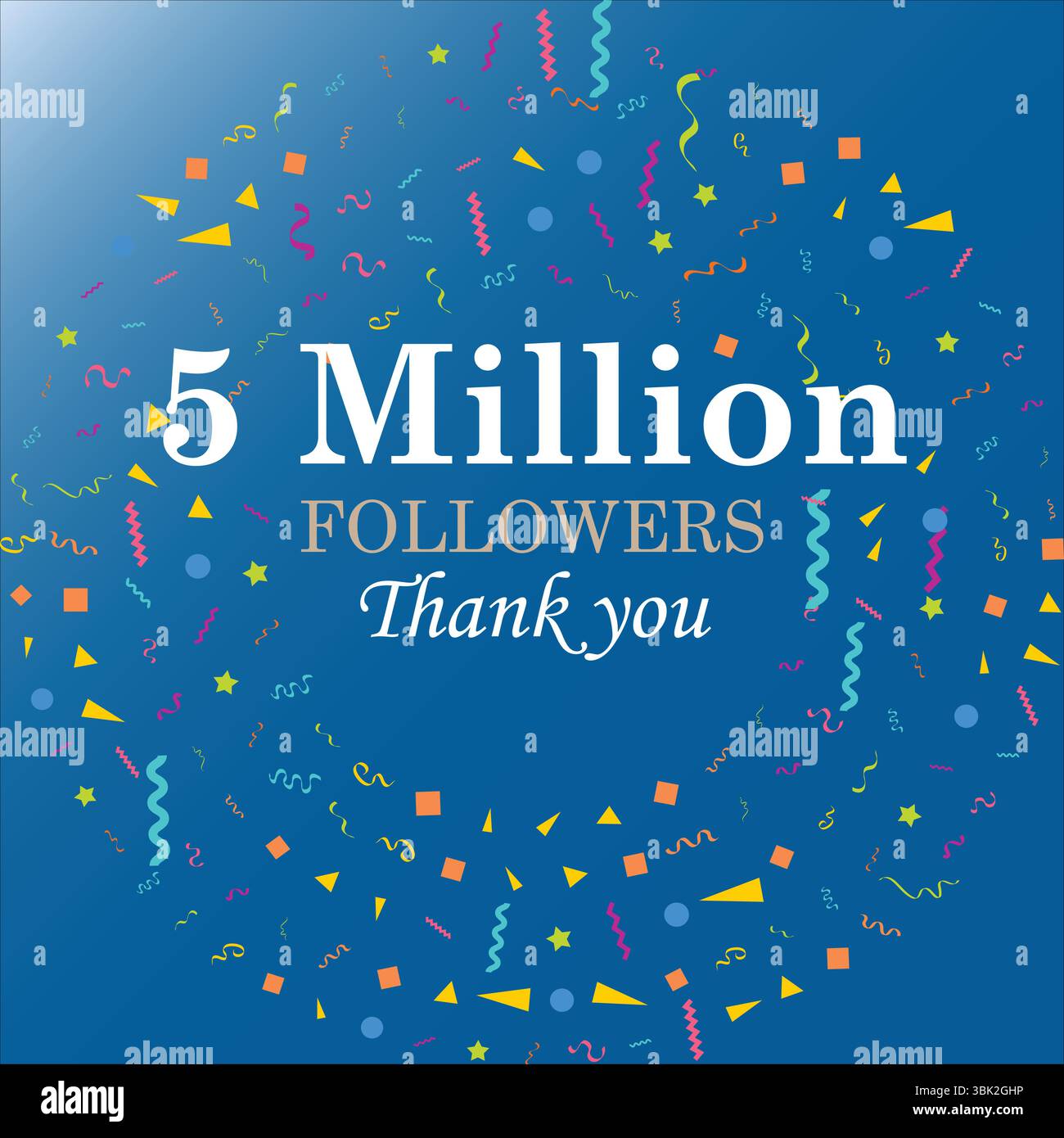 Thank you for 5 million followers! Vector greeting design with sky blue gradient background. Perfect for social media milestone celebration. Stock Vector