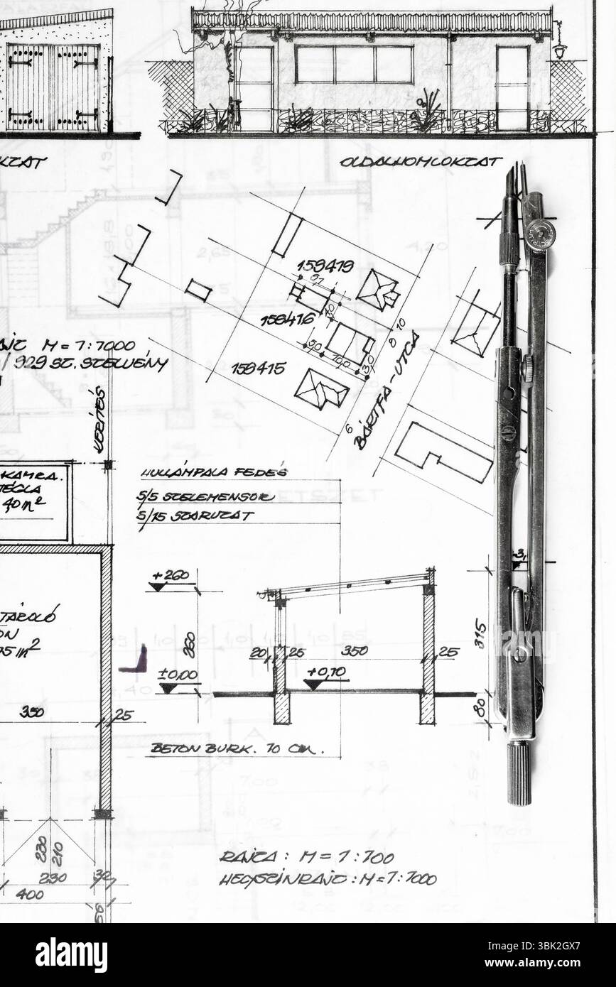 The part of architectural project with bow Stock Photo