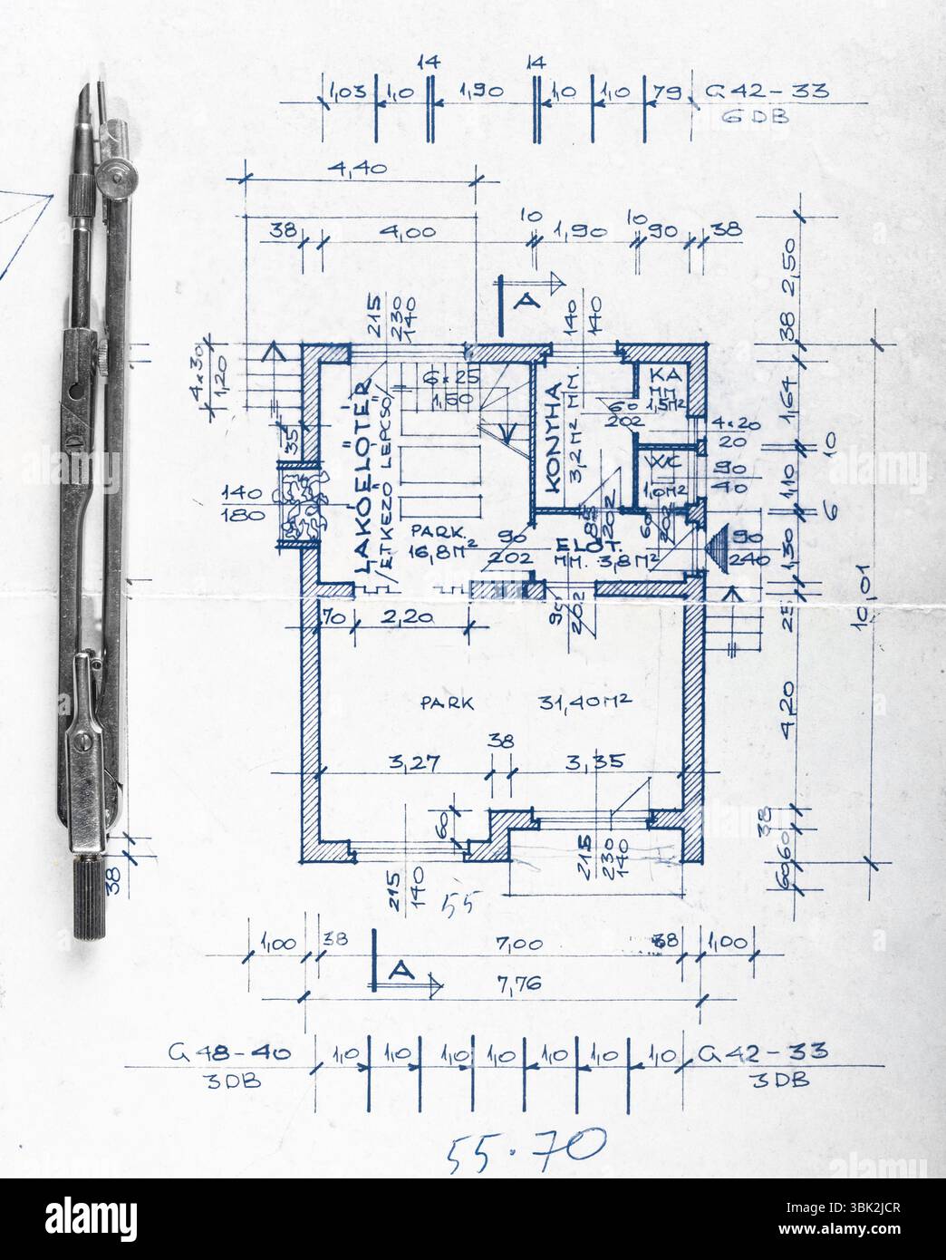 The part of architectural project with bow Stock Photo