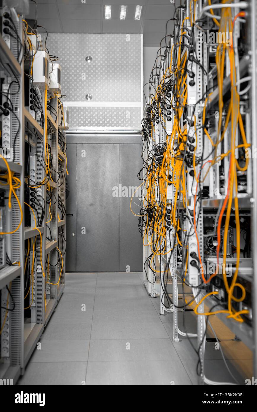 Modern computer cases in a data center Stock Photo
