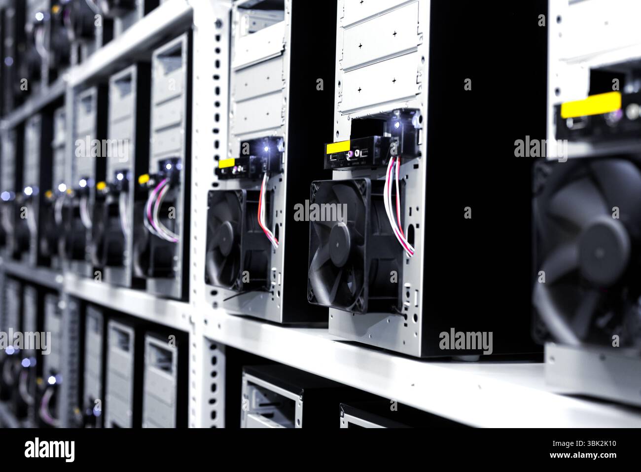 Modern computer cases in a data center Stock Photo