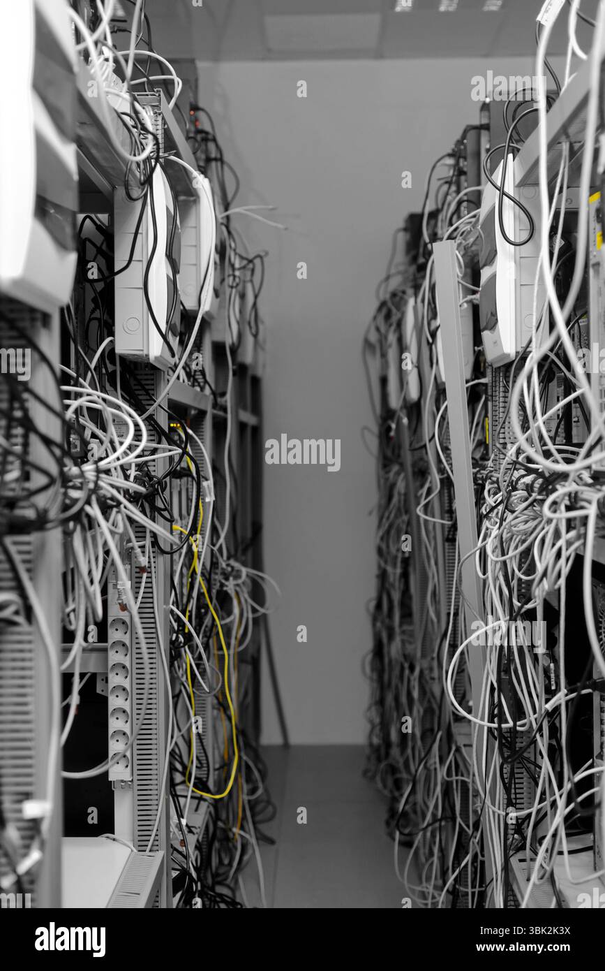 Modern computer cases in a data center Stock Photo