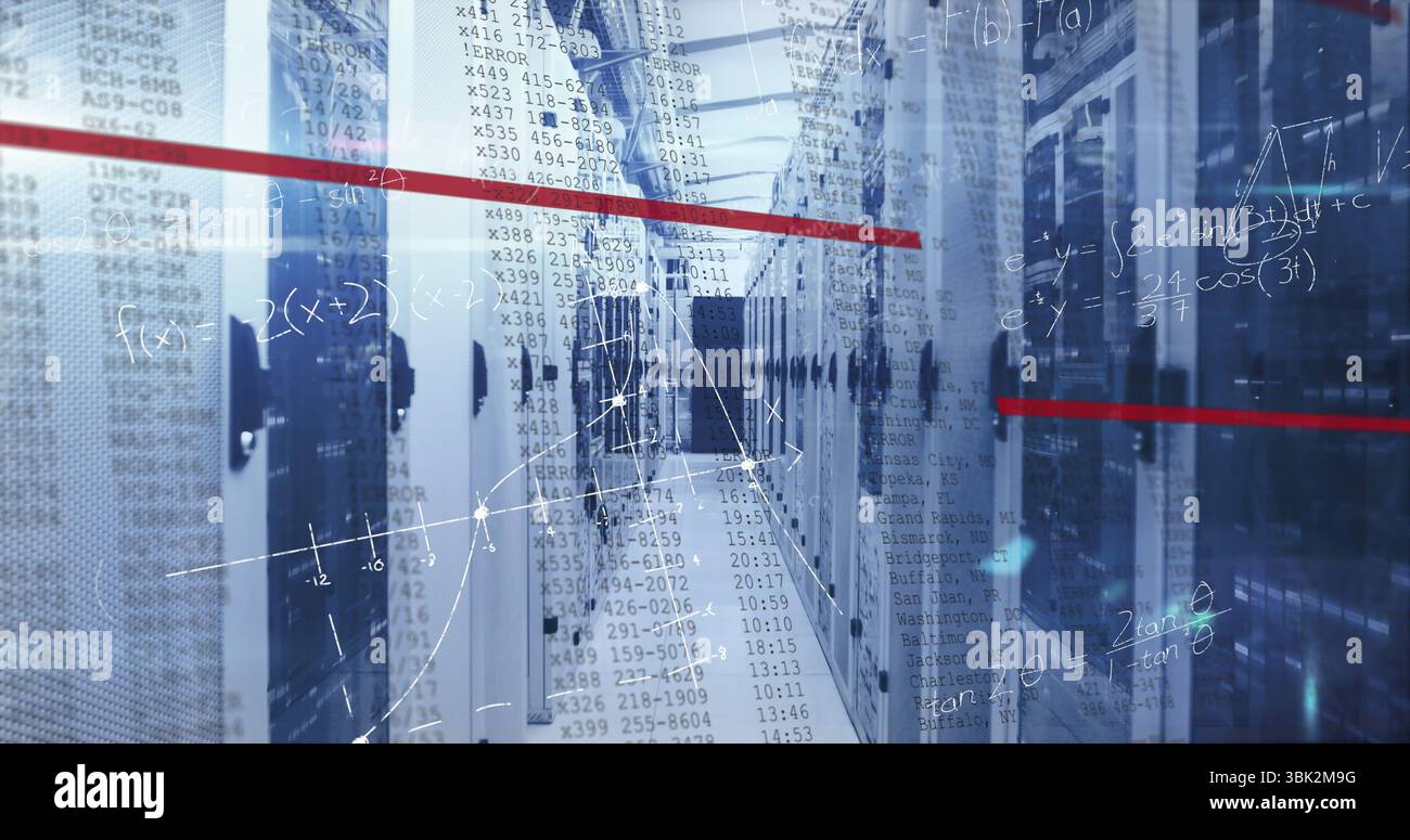 Displaying aisle between server racks with LED lights in data center ...