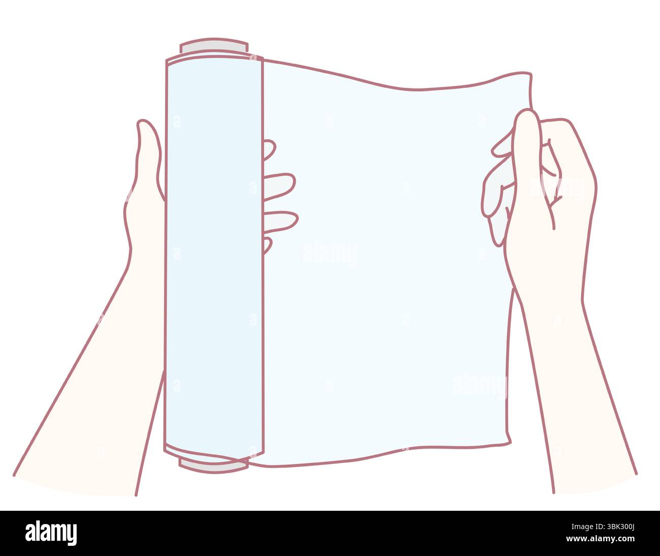 An illustration featuring hands actively holding and unrolling a sheet ...
