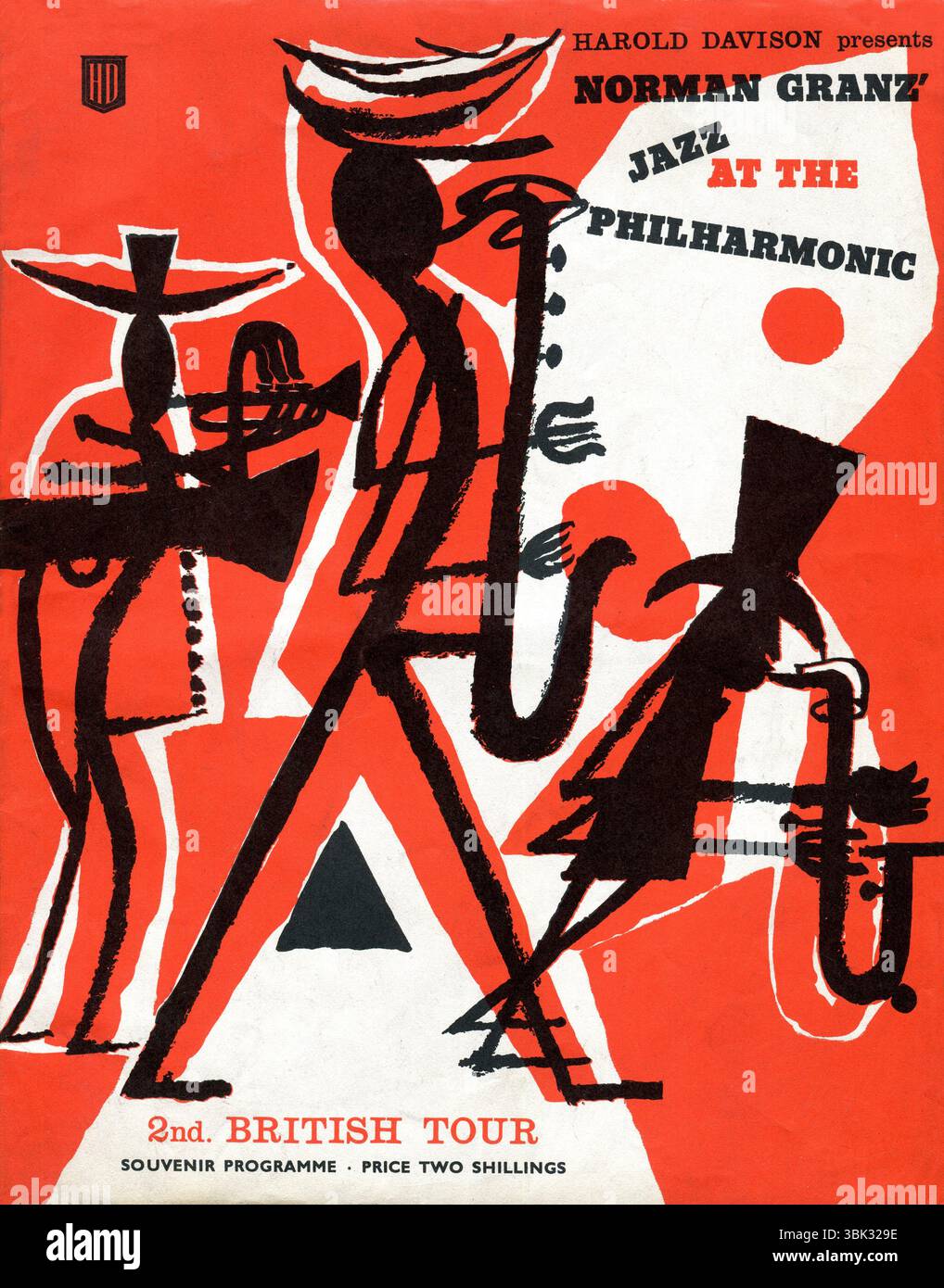 A programme for the 1958 2nd British Tour of Norman Granz’s Jazz at the Philharmonic. The concerts featured the Oscar Peterson Trio, Sonny Stitt, Gene Krupa Quartet, Ella Fitzgerald & Roy Eldridge. Stock Photo