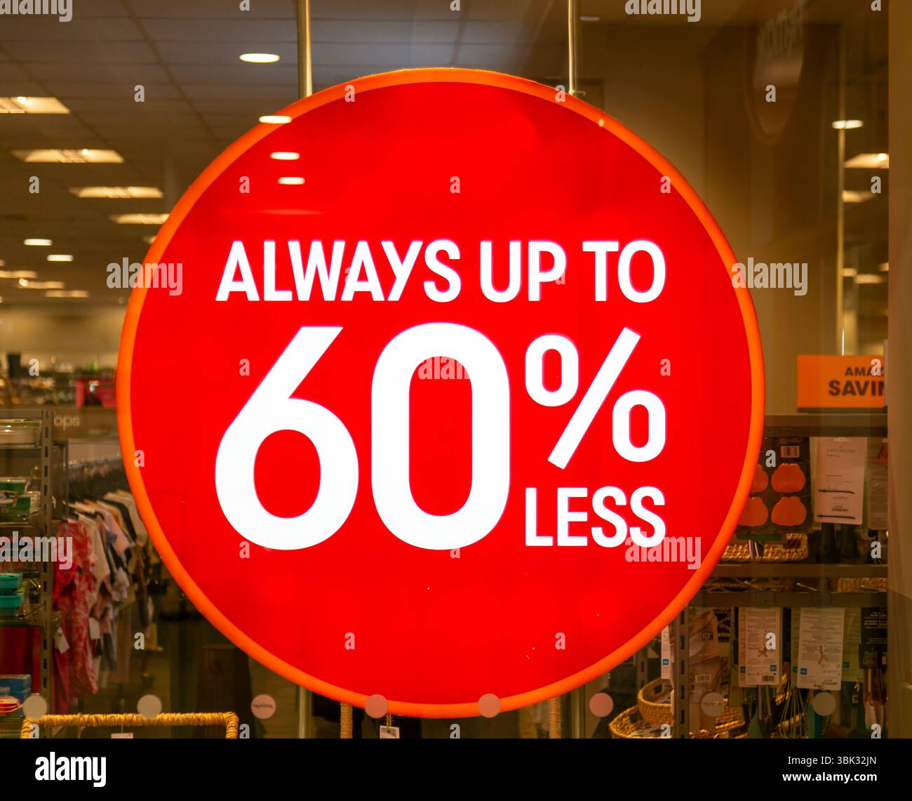 Always Up Sign Always up to 60% less sale sign in TK Maxx shop window, Wiltshire ...