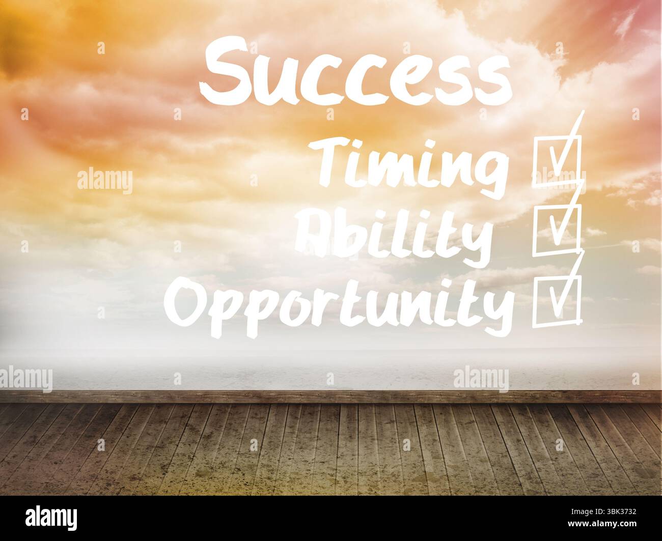 Success plan written on wall with sky Stock Photo