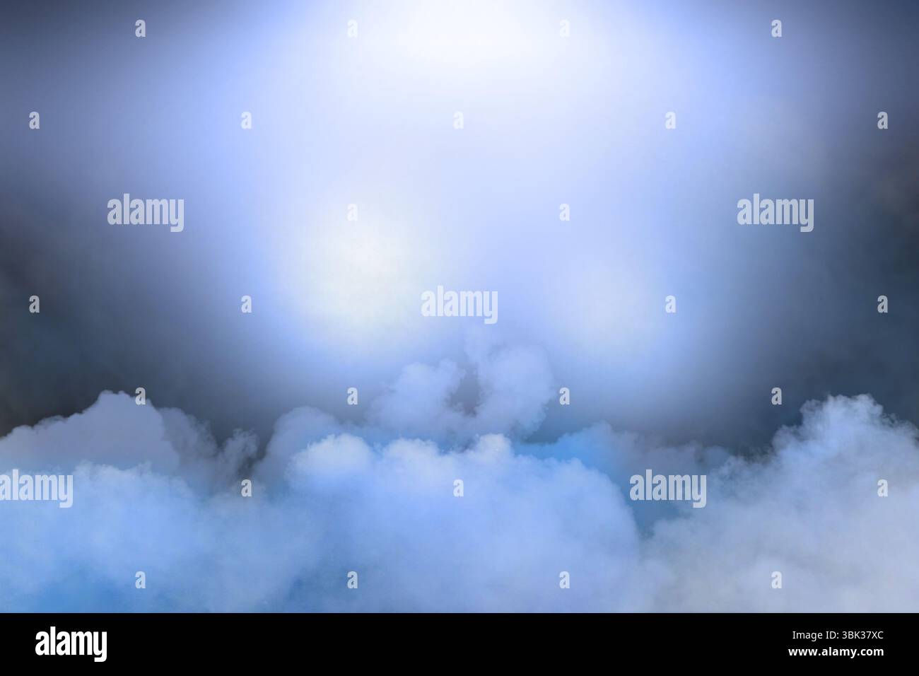 Dense billowy clouds are filling scene in flat vector art, glowing diffuse light creating gradients Stock Photo