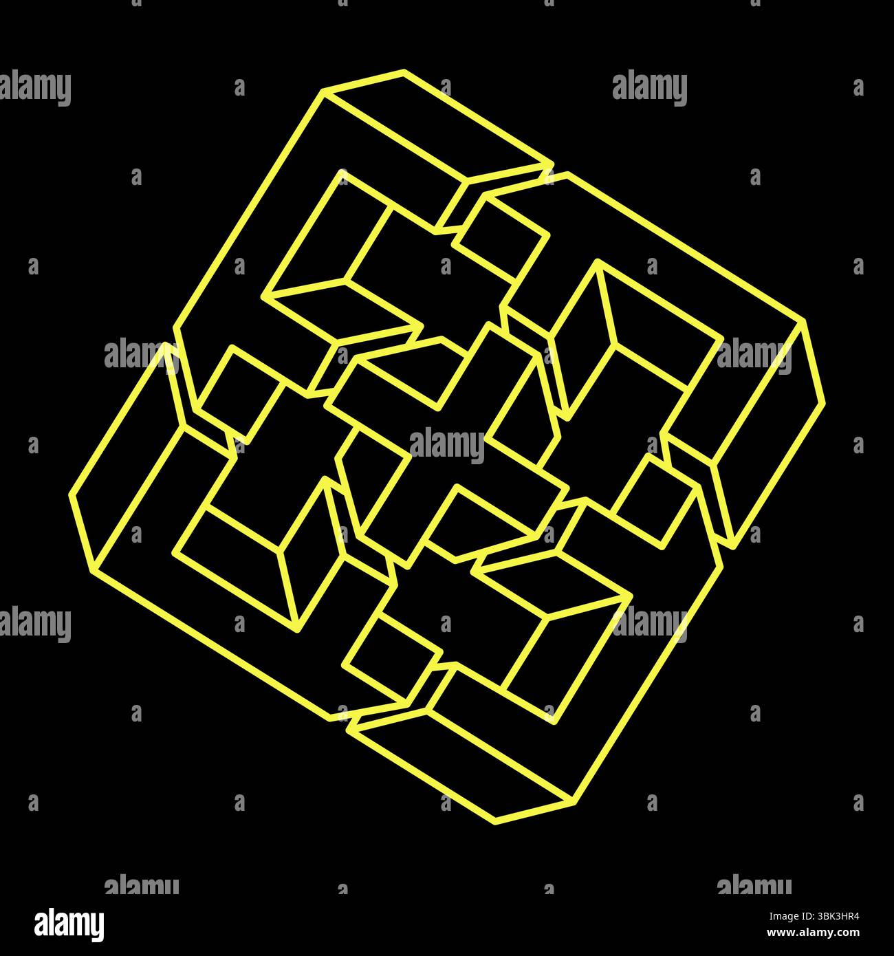 Impossible cube. Line design. Impossible shapes. Optical illusion objects. Optical art.  Stock Vector