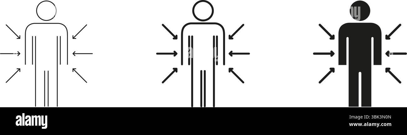 Human Body With Arrows Icon Set. Pressure, Stress, And Influence ...