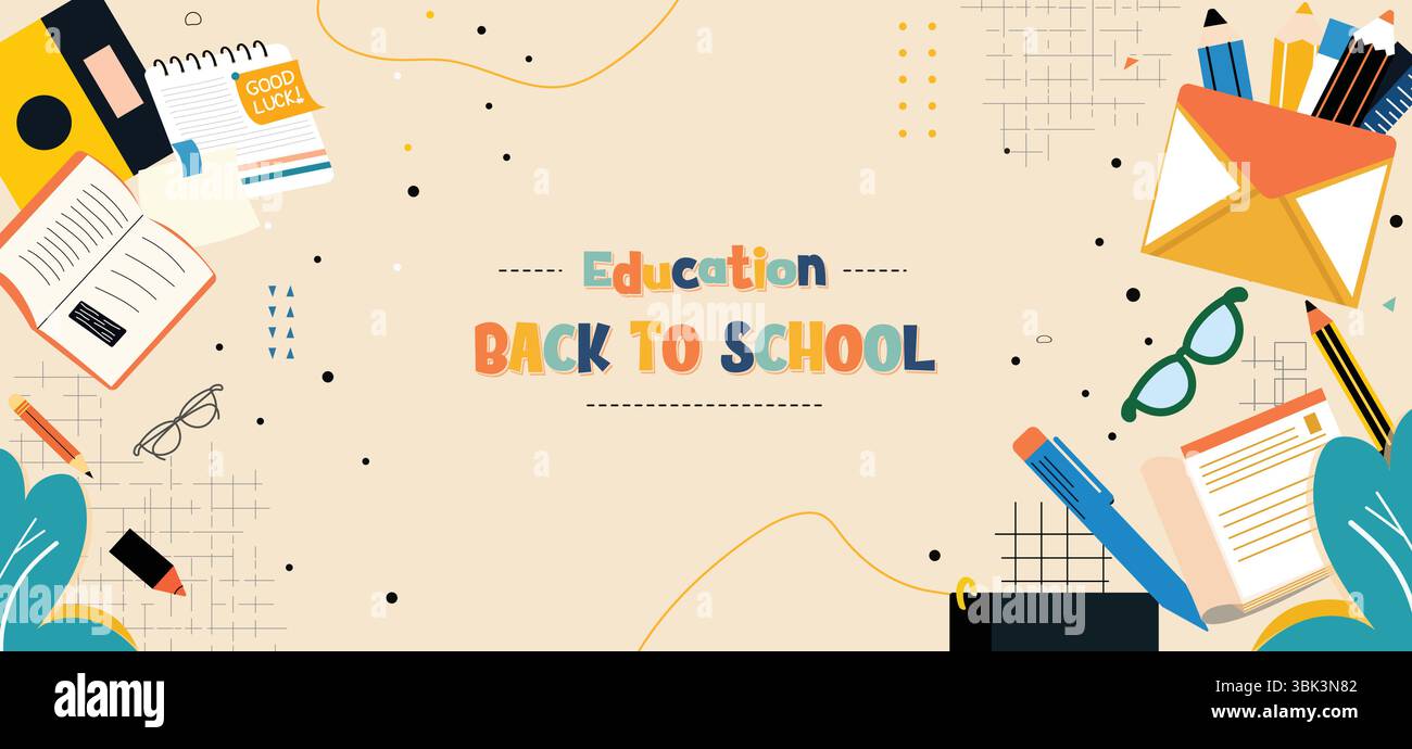 Education back to school playful illustration with learning tools and ...