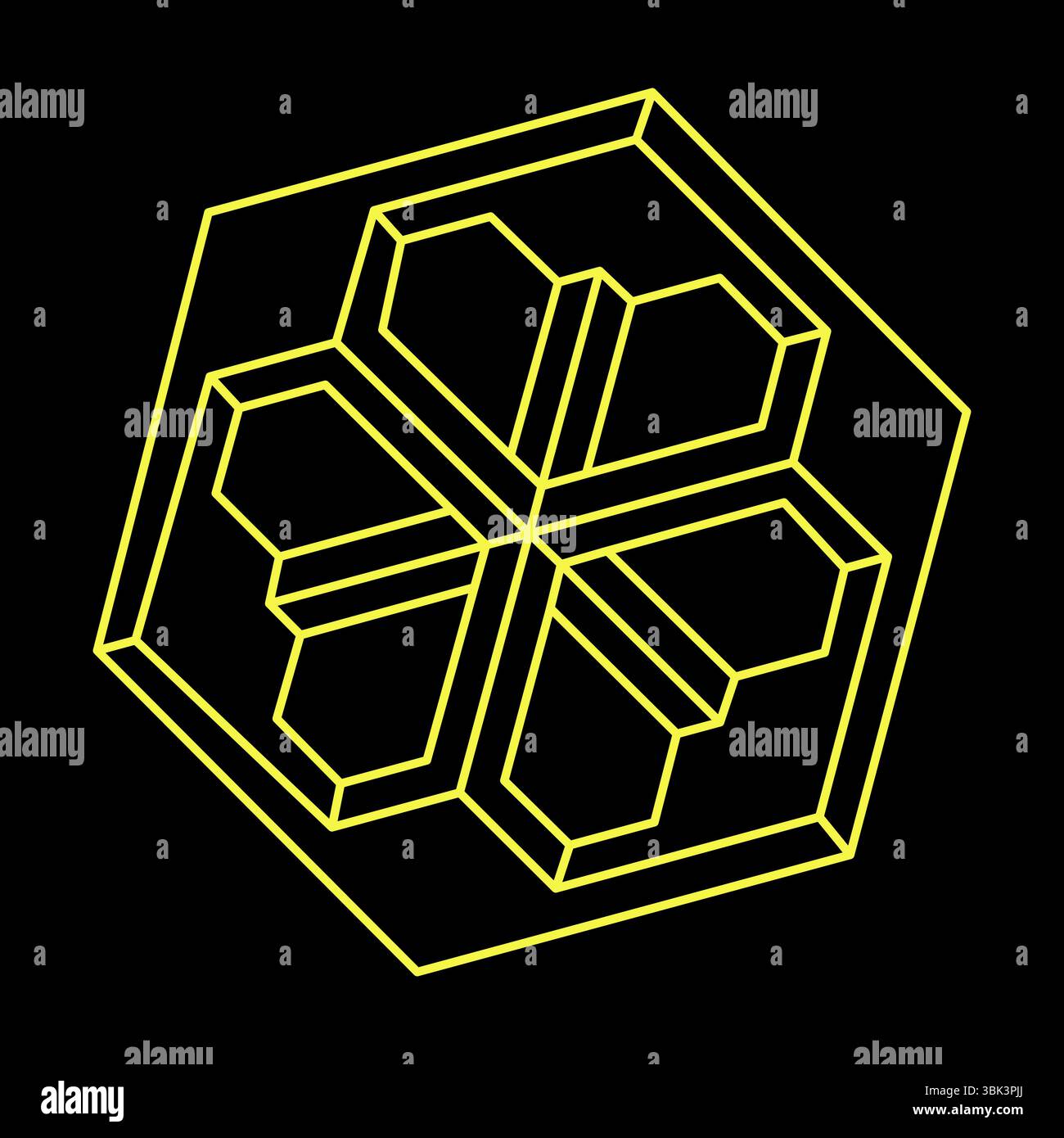 Impossible optical illusion shape. Optical art object. Impossible figures. Sacred geometry hexagon.  Stock Vector