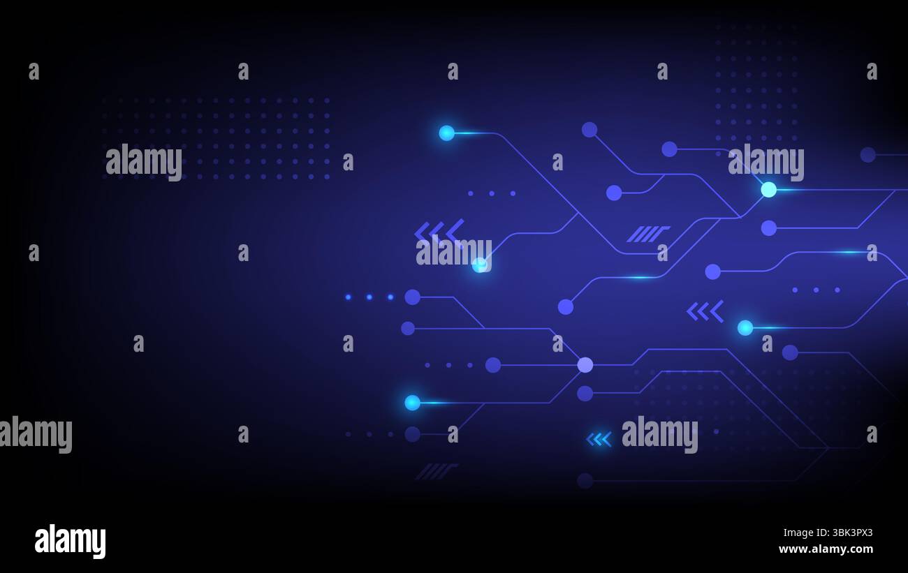 Abstract blue background featuring glowing circuit lines and data flow ...