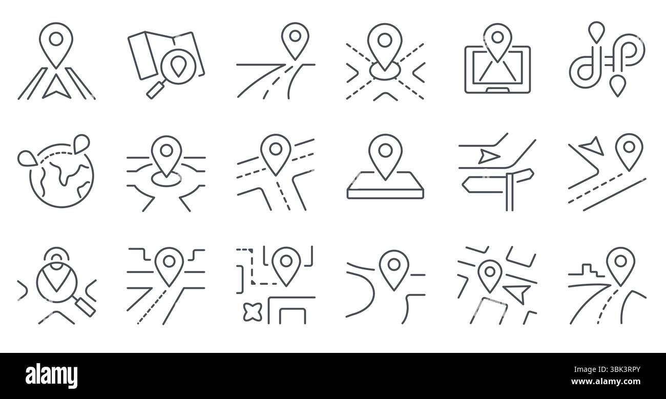 Route line icon. Path with location pointers, routes and directions ...