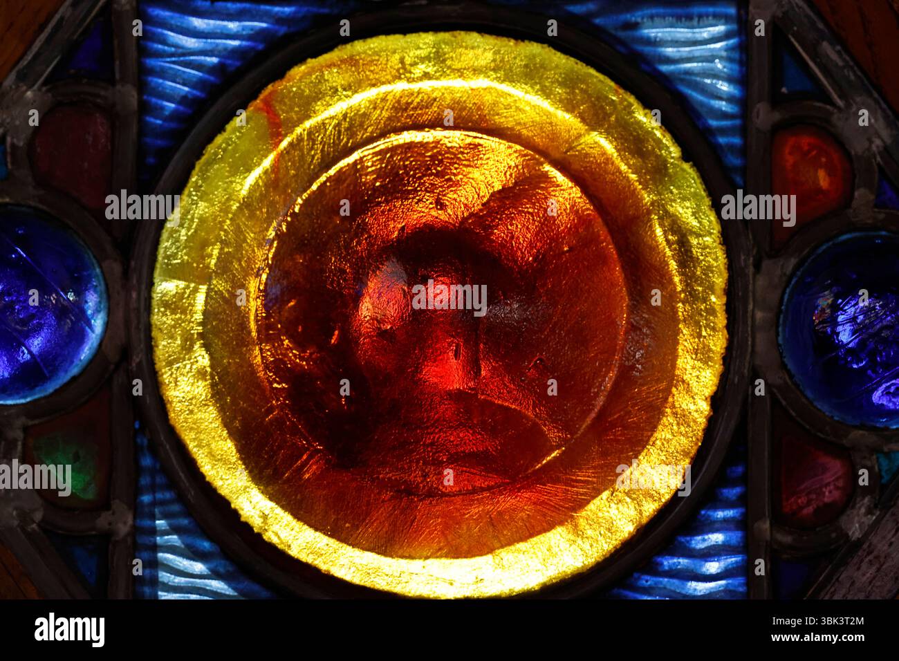 Saint-Etienne du Pont Neuf church. Stained glass. Material effect. Annecy. France. Stock Photo