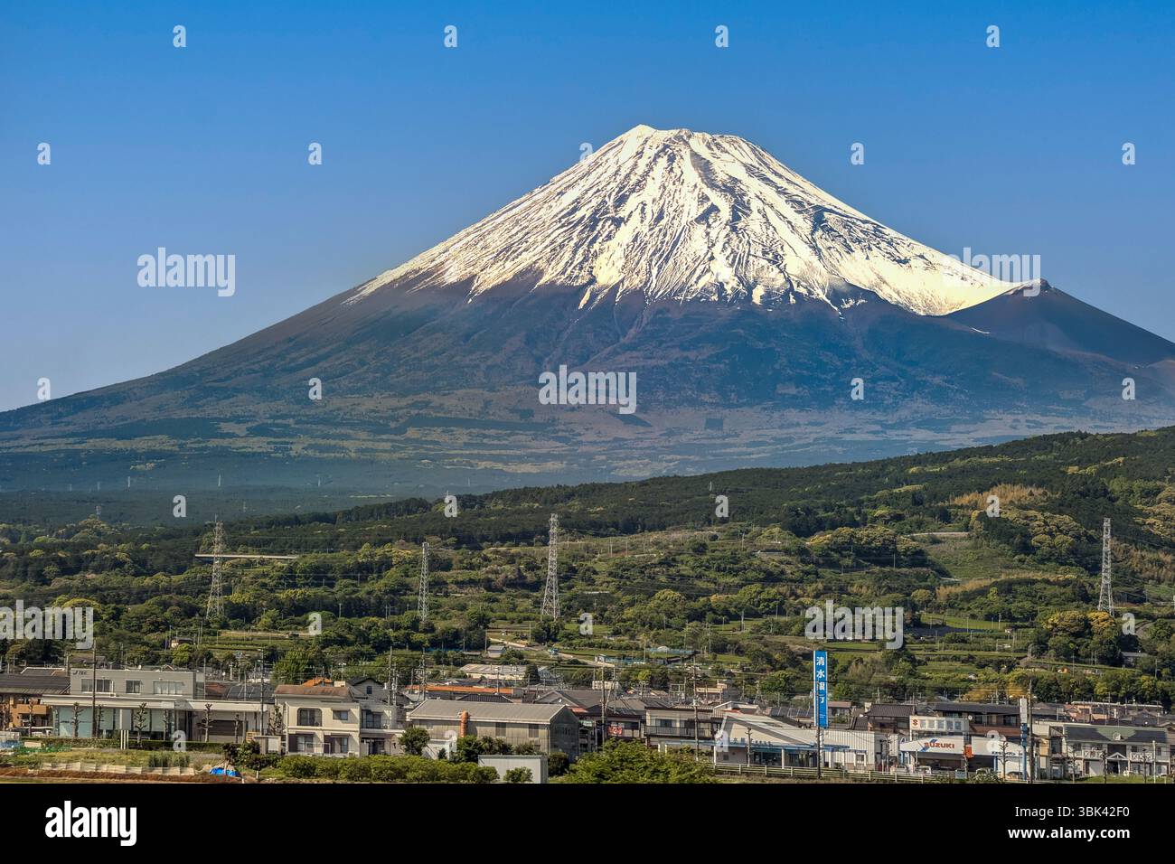 Mount Fuji viewed from from Shinkansen Bullet Train, Shizuoka, Japan Stock Photo