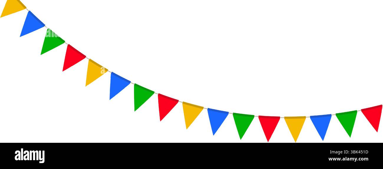 Red, green, yellow and blue flag garland. Triangle pennants chain ...