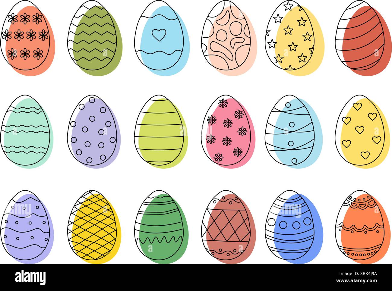 Doodle style Easter Eggs collection in colorful. Perfect for design elements Easter greetings. Vector illustration Stock Vector